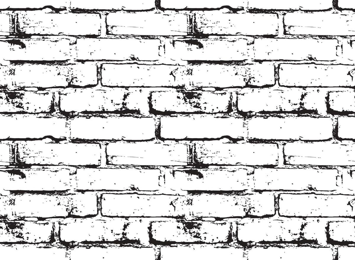 Black and white distressed brick wall mural, industrial faux brick wallpaper for modern bedroom decor.
