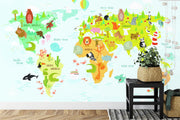 World map of animals wall mural image 0