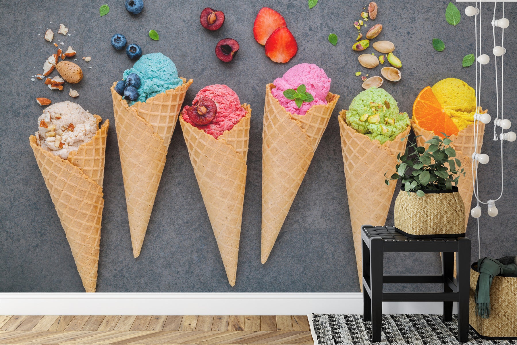 Ice cream in waffle cone wall mural image 0