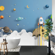 Papercut rocket in space wall mural image 2