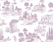 Toile de Jouy wall mural with delicate French countryside scenes in classic vintage style.