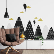Cartoon mountains and hot air balloons wall mural image 2