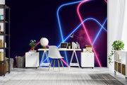 Futuristic Neon Light Wall Mural – Modern Cyberpunk-Inspired Wallpaper with Vibrant Blue and Pink LED-Style Light Trails for Gaming & Trendy Interiors.
