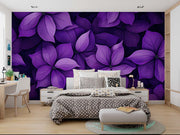 Deep Purple Floral Wall Mural – Luxurious Violet and Plum Botanical Wallpaper with Oversized Flowers for Elegant Interiors.