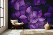 Deep Purple Floral Wall Mural – Luxurious Violet and Plum Botanical Wallpaper with Oversized Flowers for Elegant Interiors.