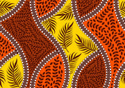 Bold tropical wall mural with vibrant orange, yellow, and brown leaf patterns, accented with white dots, perfect for boho and eclectic interior decor.
