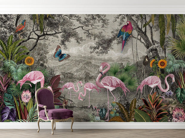 Flamingos wall mural