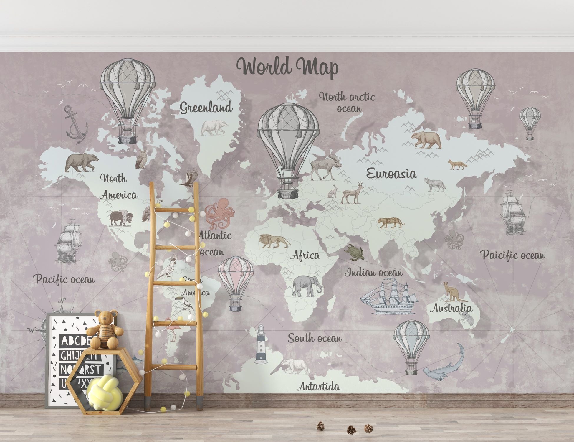 Retro World Map Wallpaper Mural