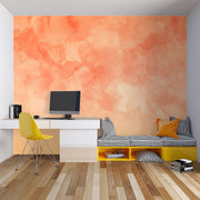 Washed Orange Wallpaper Mural decorating a bedroom.