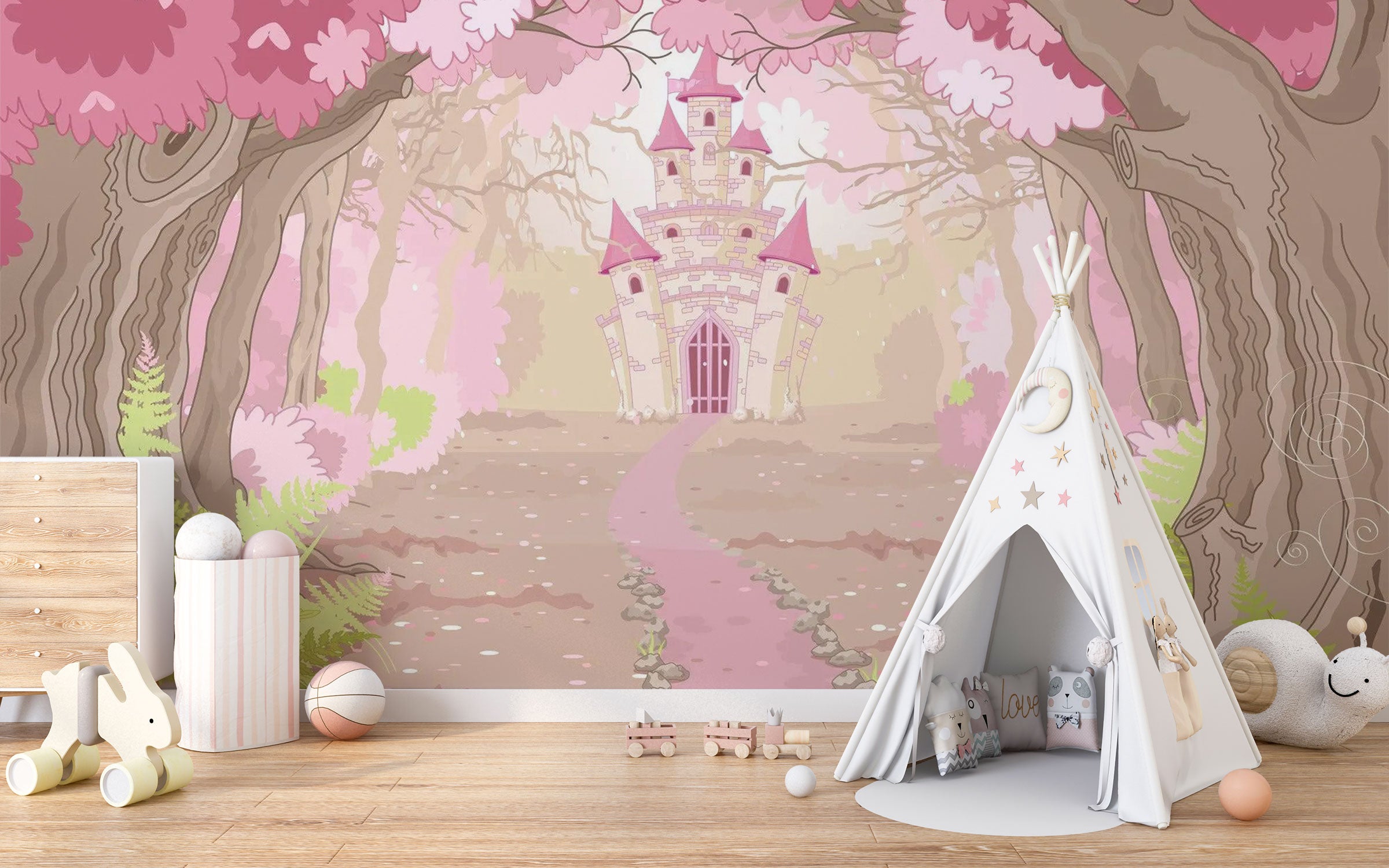 Castle  in the pink forest