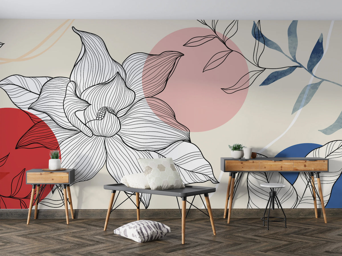 Floral Line Art Wall Mural image 0
