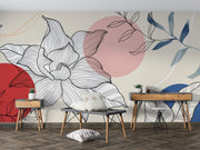 Floral Line Art Wall Mural image 0