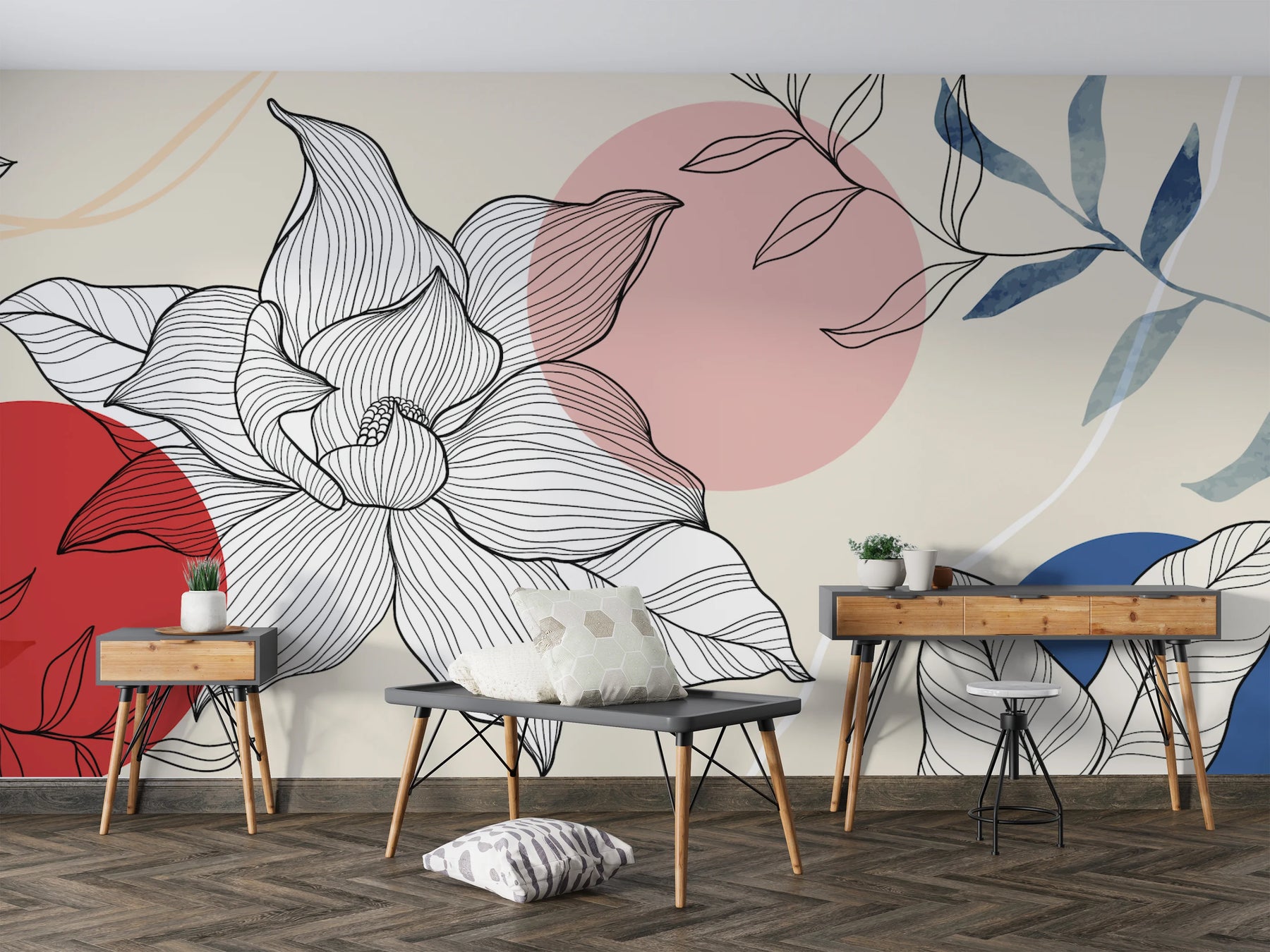 Floral Line Art Wall Mural image 0