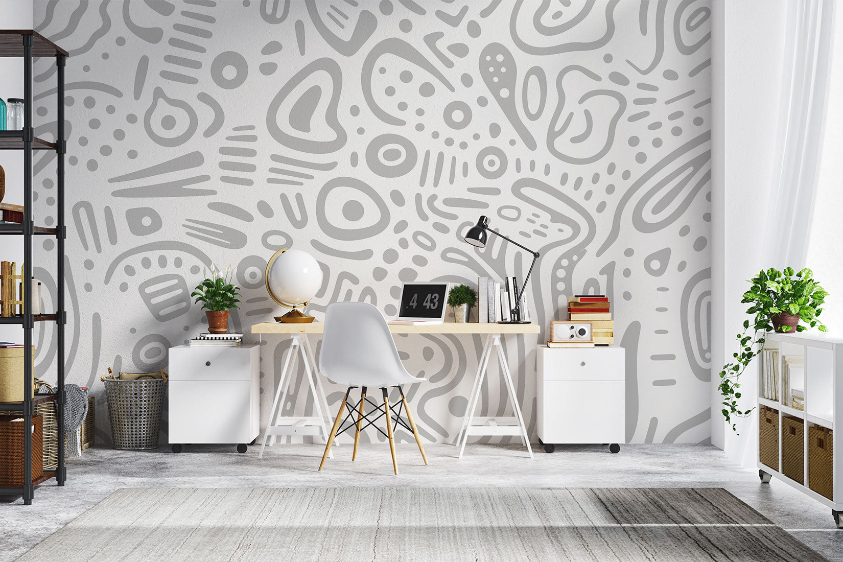 Grey Line Drawing Wallpaper Mural image 0