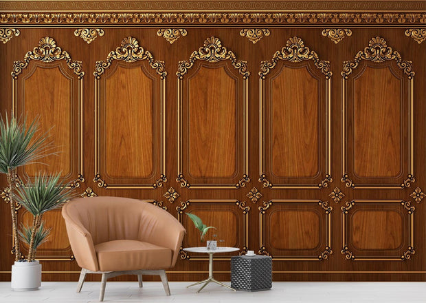 Gold Wood Panel Wallpaper Mural image 2