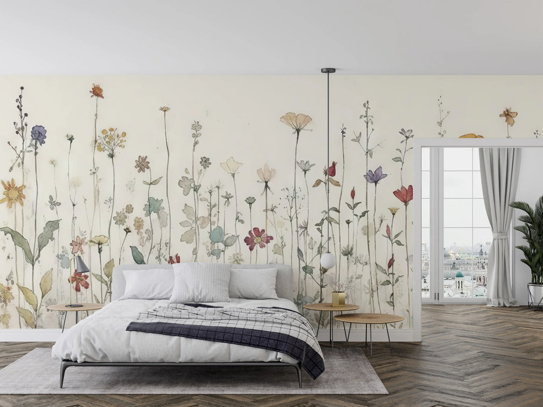 Watercolour Wildflowers Wall Mural image 0