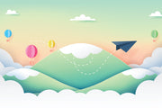 Paper aeroplane and hot air balloons wall mural image 1