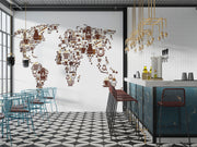 Coffee World Map Wall Mural decorating a coffe shop.