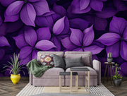 Deep Purple Floral Wall Mural – Luxurious Violet and Plum Botanical Wallpaper with Oversized Flowers for Elegant Interiors.