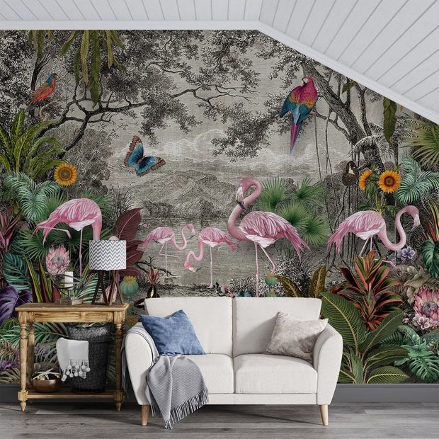 Flamingos wall mural