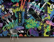 Colorful gaming-themed wallpaper with game controllers and 'Level Up!' text in a room.