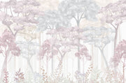 Soft Watercolor Forest Wall Mural with pastel trees in muted tones, creating a serene and dreamy natural atmosphere.