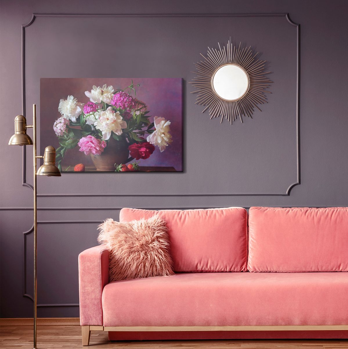 Peonies With Fruit Natural Canvas image 0