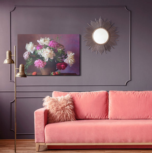 Peonies With Fruit Natural Canvas image 0