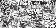 Graffiti wall mural with black-and-white street art typography and spray paint elements, ideal for urban-inspired bedrooms or creative spaces.