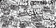 Graffiti wall mural with black-and-white street art typography and spray paint elements, ideal for urban-inspired bedrooms or creative spaces.