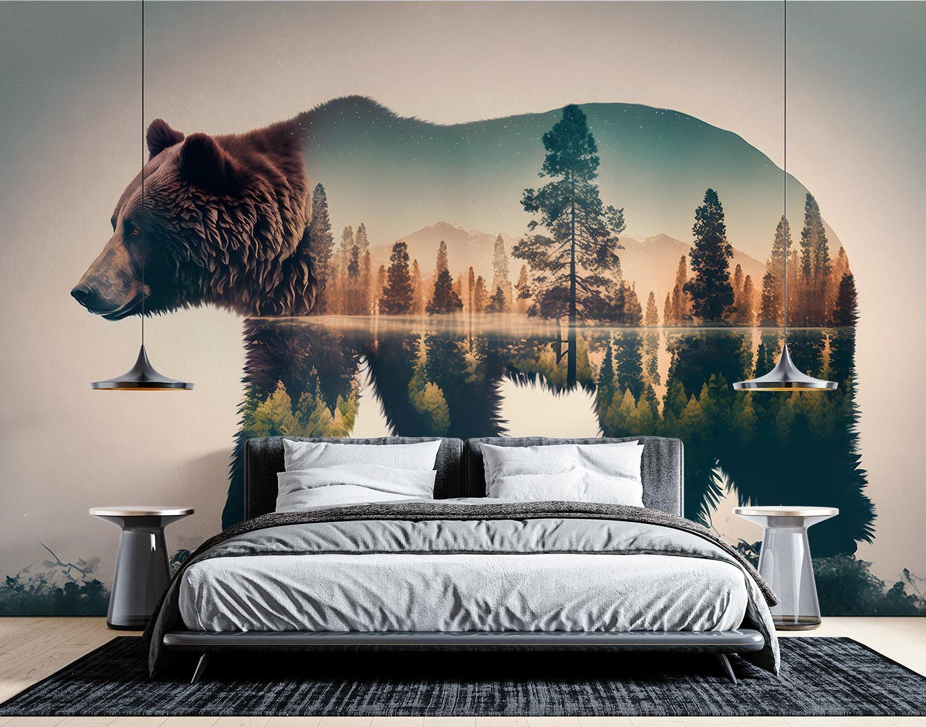 Double Exposure Bear Wallpaper Mural image 0