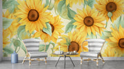 Watercolour Sunflowers Wallpaper Mural image 2