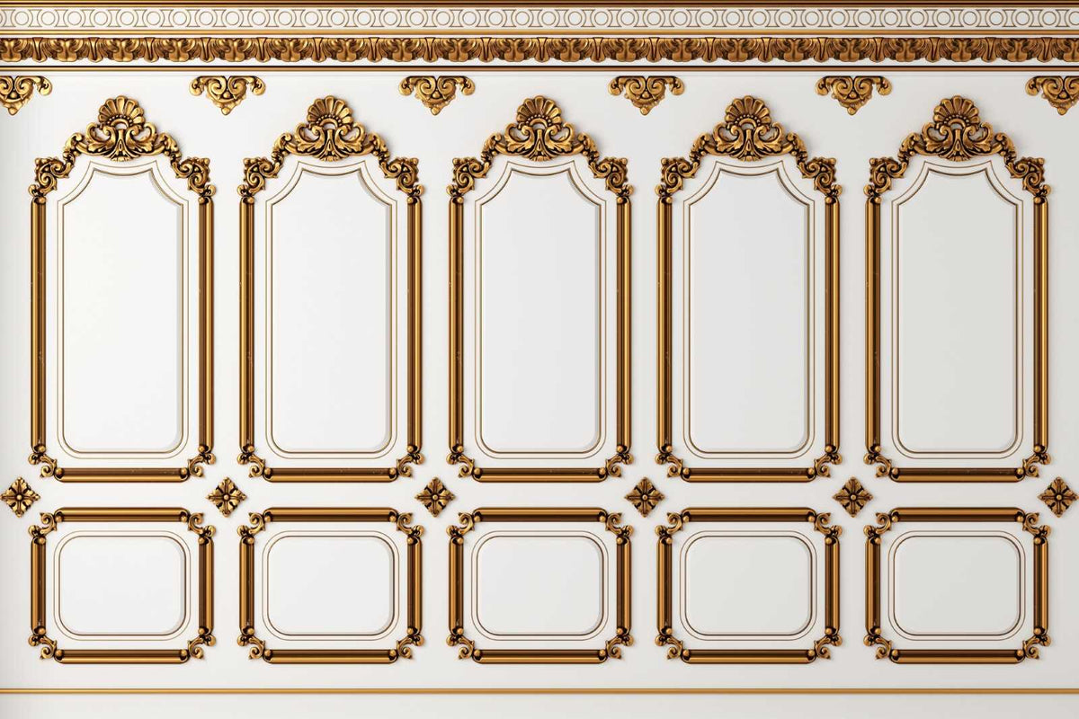 White and Gold Wood Panel Wallpaper Mural image 1
