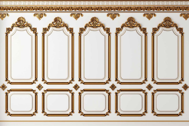 White and Gold Wood Panel Wallpaper Mural image 1