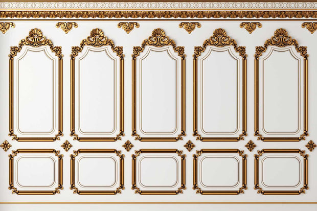 White and Gold Wood Panel Wallpaper Mural image 1