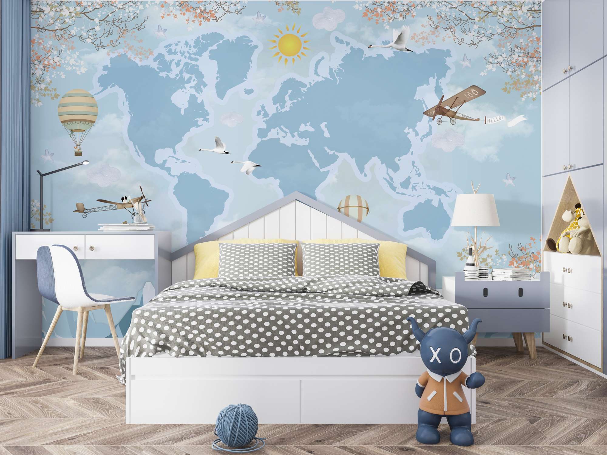 Blue World Map Wallpaper Mural