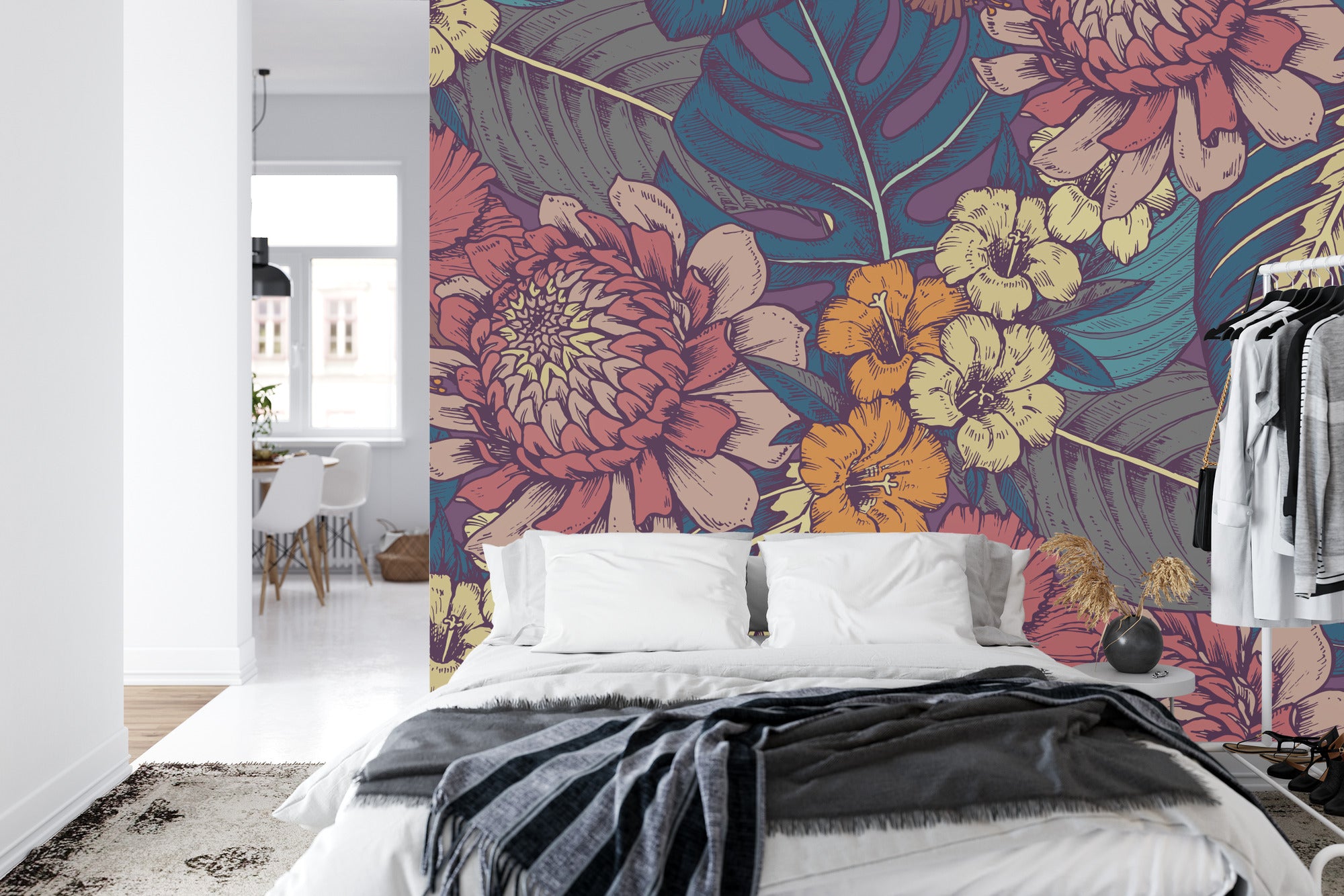 Leaves and flowers wall mural image 0