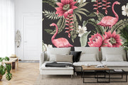 Tropical flowers and flamingos wall mural image 4