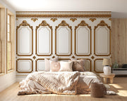 White and Gold Wood Panel Wallpaper Mural image 2