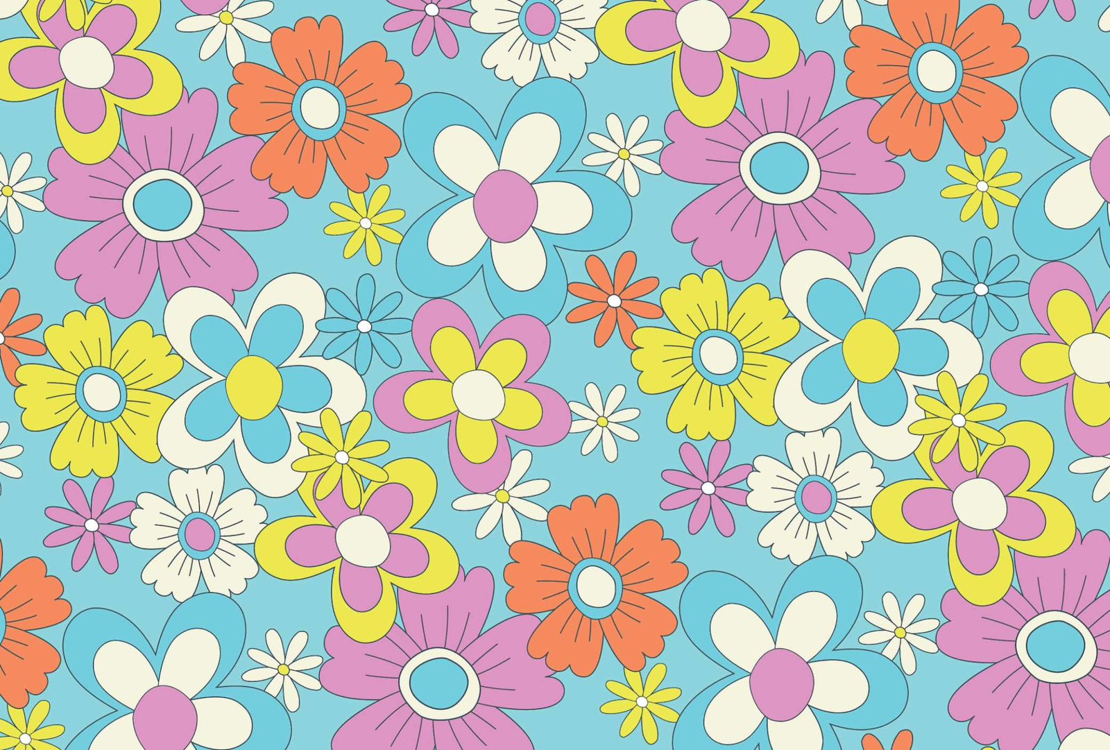 Retro Flower Pattern Wallpaper Mural image 1