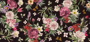 Full artwork view of romantic floral mural with layered flowers, greenery, and butterflies.
