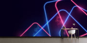 Futuristic Neon Light Wall Mural – Modern Cyberpunk-Inspired Wallpaper with Vibrant Blue and Pink LED-Style Light Trails for Gaming & Trendy Interiors.