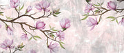 Pink Magnolia Wall Mural with blooming branches on a textured background.