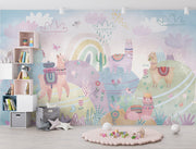 Colourful Lamas wall mural for kid's room