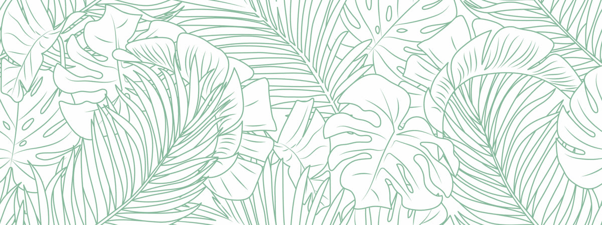 Green Leaves Line Art Wall Mural image 1