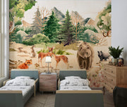 Forest Animals Wall Mural in a watercolor art style
