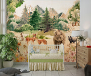 Forest Animals Wall Mural in a watercolor art style