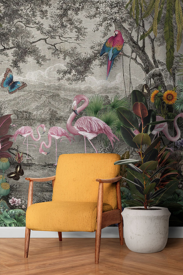 Flamingos wall mural