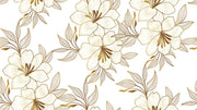 Elegant gold floral wall mural with oversized flowers and intricate leaves.