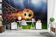 Football In Flames Wallpaper Mural image 2